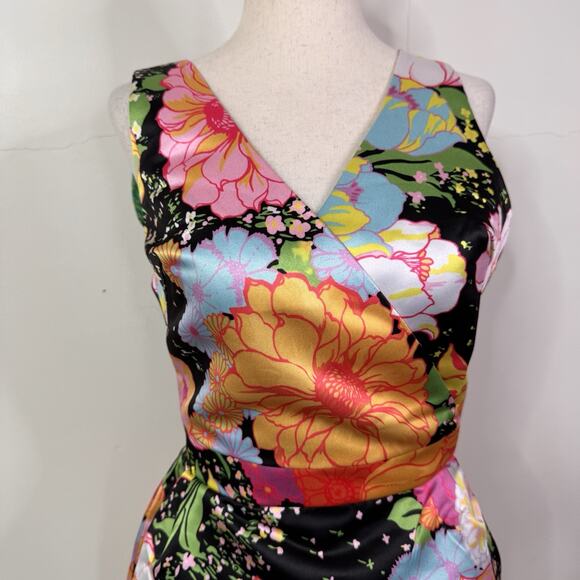 Richard Quinn Floral Print Midi Dress UK 8 US 4 AW18 Black Multicolor Satin NWT - Picture 2 of 13